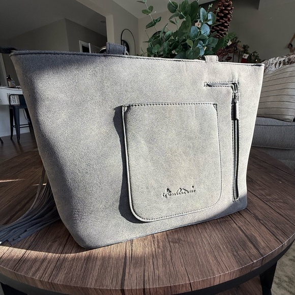 NWOT Montana West Charcoal and Turquoise Embellished Fringe Tote Bag - Picture 12 of 13